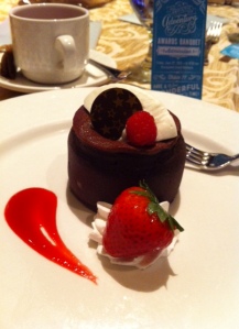 Sublime dessert...chocolate ganache with berries and cream...heavenly!